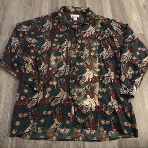 Vintage Galant Mens Button Up 100% Silk Vintage‎ All over Print Pattern Size M